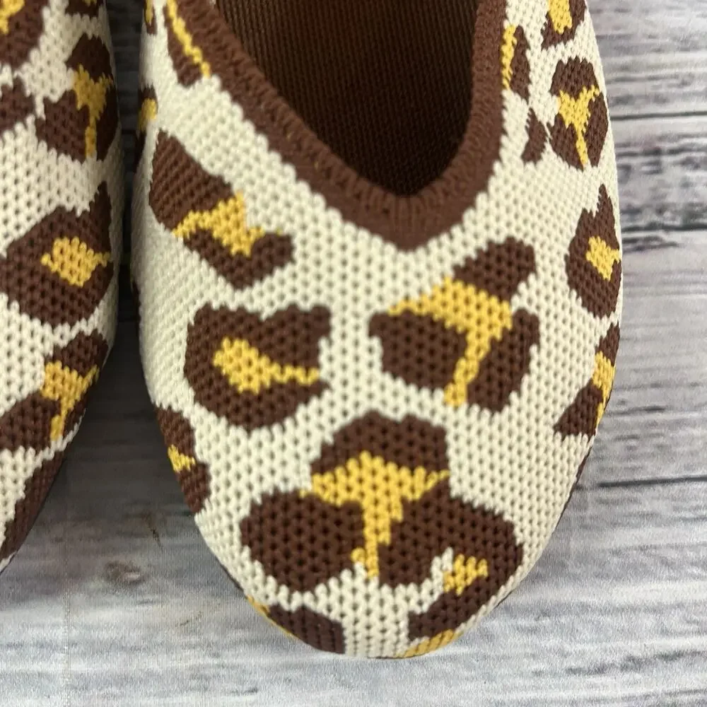 See Havan Loafers Flats Shoes sz 6.5 Brown Gold Cheetah Leopard Stretch Comfort